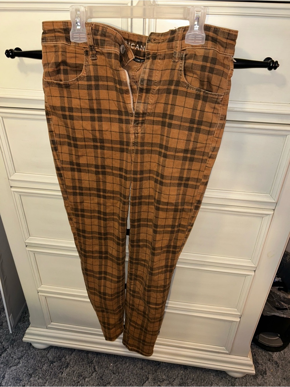American Eagle Outfitters Tan and Brown Plaid Corduroy Women Pants